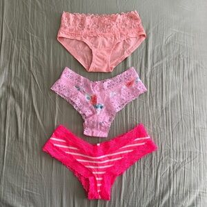 3 x Victoria's Secret PINK Lace Cheeky Hipster Panties Sheer Floral Pink Peach